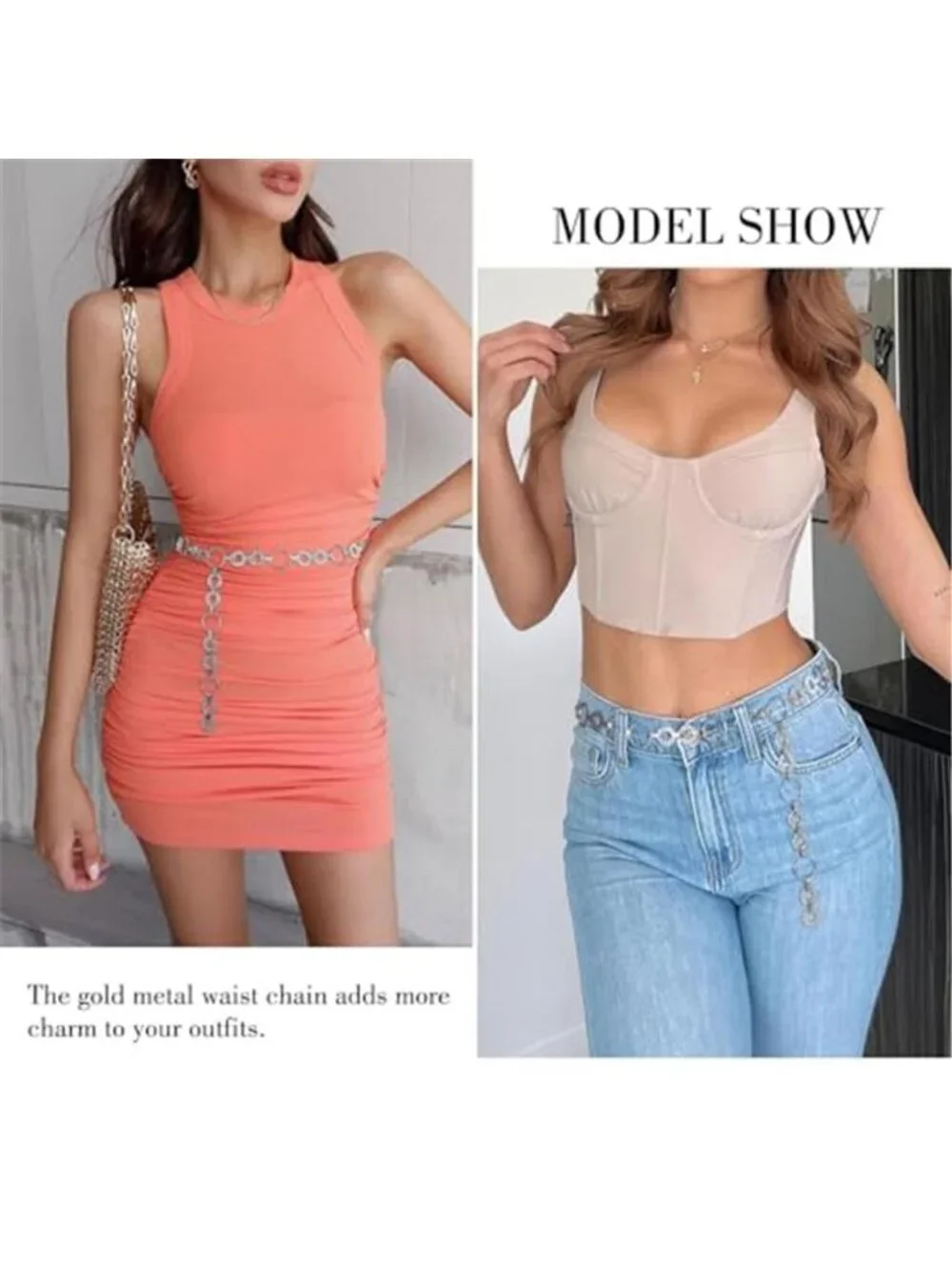 Metal Waist Chain Belt Women Adjustable Body Link Belts Ladies Fashion